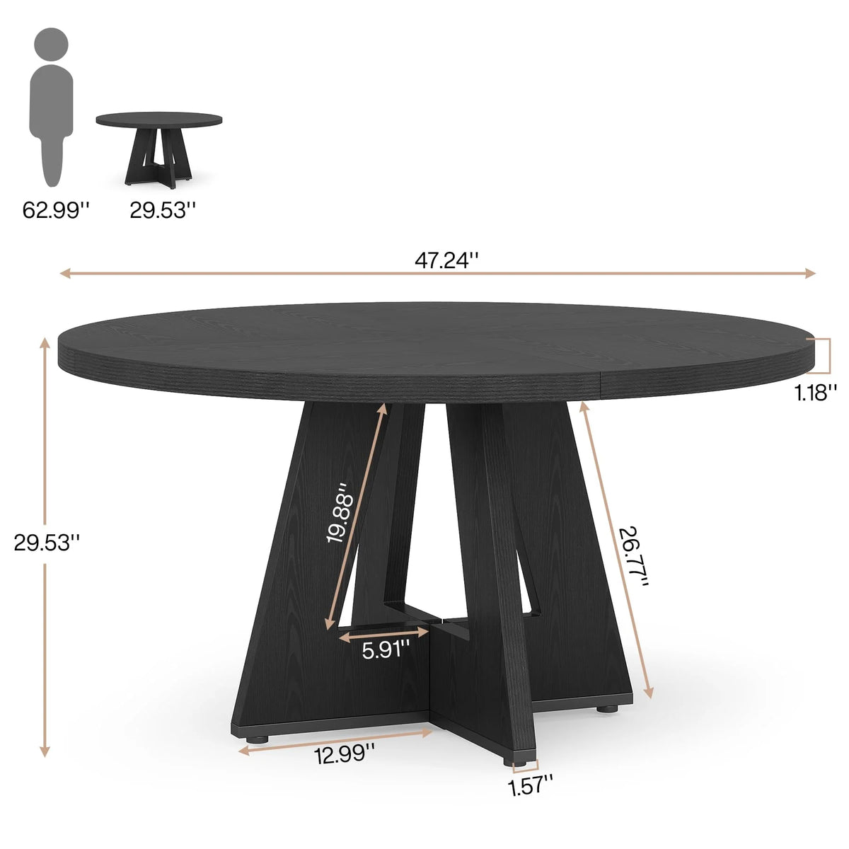 Tribesigns Round Dining Table for 4, Grey Kitchen Table 47 Inch Farmhouse Wood Kitchen Dinning Table for Kitchen Living Room