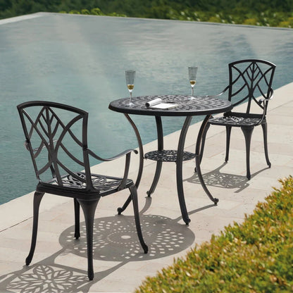 NUU GARDEN 2 PCS Cast Aluminum Dining Chairs ,Outdoor Patio Bistro Chairs Set of 2 ,Stackable Patio Dining Chairs with Armrest,Black with Gold-Painted Edge