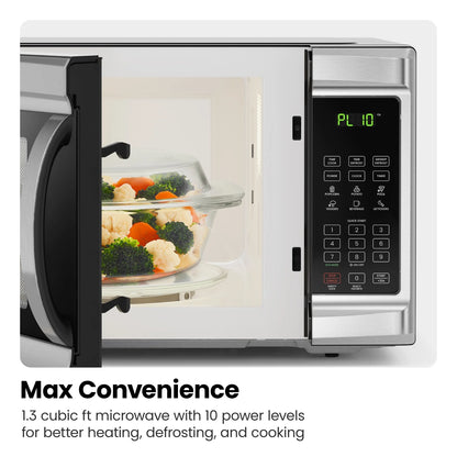Chefman 0.9 Cu ft Countertop Microwave Oven, 900 Watts - Stainless Steel