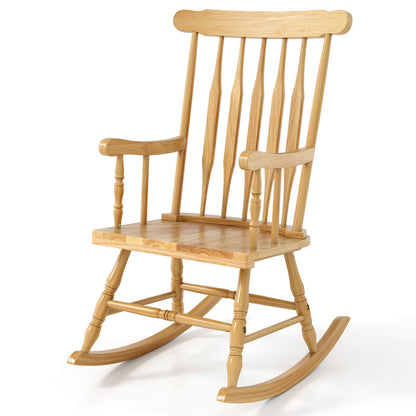 Costway Solid Wood Rocking Chair Porch Rocker Indoor Outdoor Seat Glossy Finish White