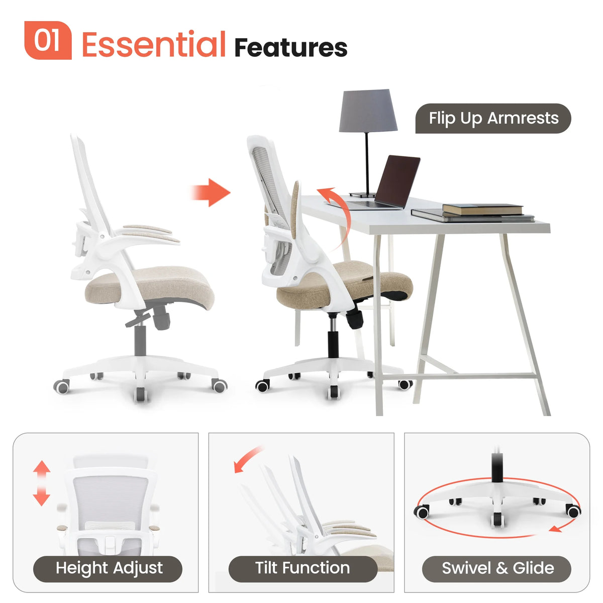NEO CHAIR Ergonomic Office Chair, Adjustable High Back Mesh Desk Chair with Flip-up Arms, Black