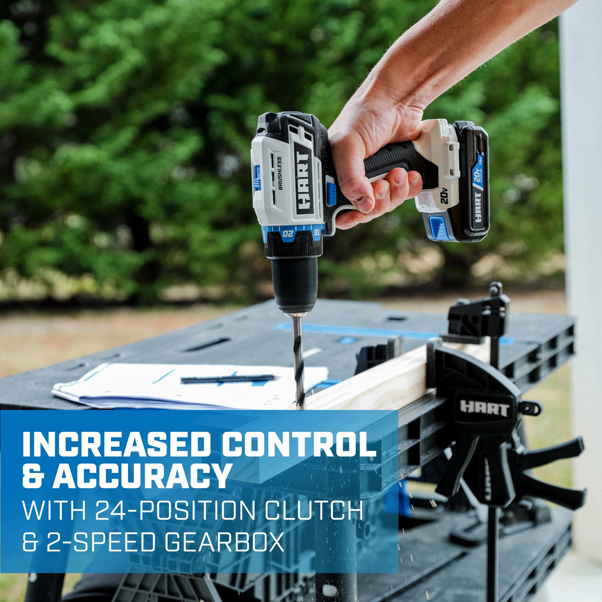 HART 20 Volts 4-Tool Brushless Combo Kit, (1) 2.0Ah and (1) 4.0Ah Lithium-Ion Battery