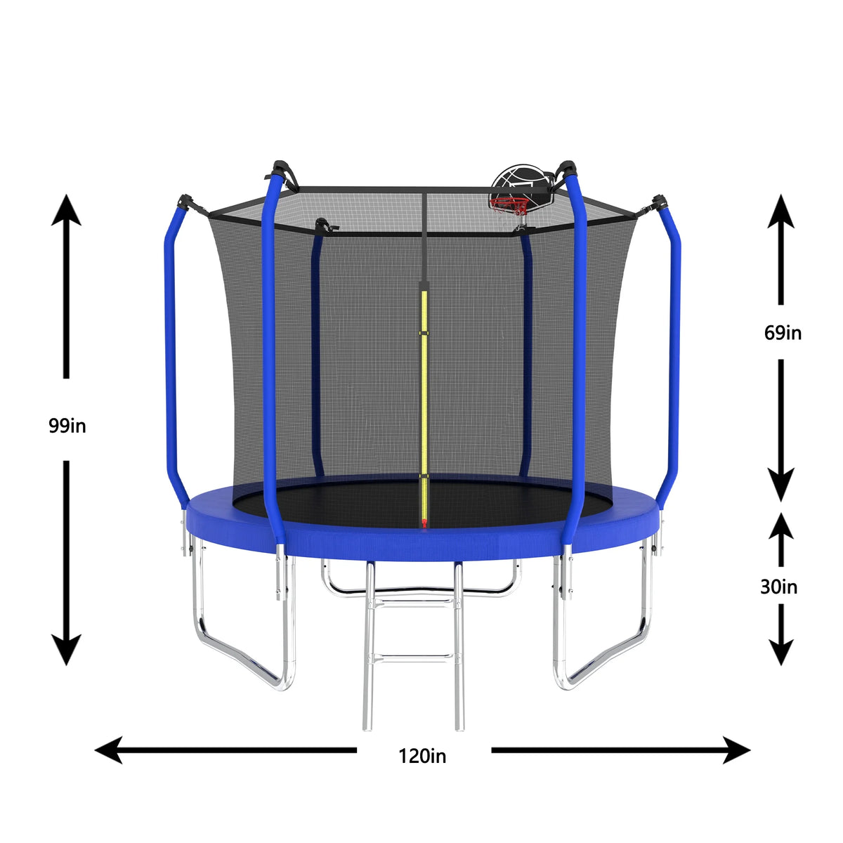Yoneston 10FT Outdoor Trampoline with Basketball Hoop, 880LBS Heavy Duty Reinforced Trampoline with Safety Enclosure Net and Ladder for Kids Teens Playing Gift, Blue