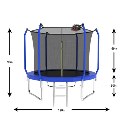 Yoneston 10FT Outdoor Trampoline with Basketball Hoop, 880LBS Heavy Duty Reinforced Trampoline with Safety Enclosure Net and Ladder for Kids Teens Playing Gift, Blue