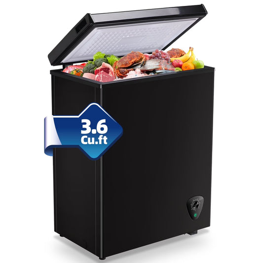 3.6 Cu.ft Chest Mini Freezer with Wheels Deep Freezer for Bulk Storage Top Open Door 2 Removable Baskets 7 Modes Temperature for Home Apartment Kitchen Black