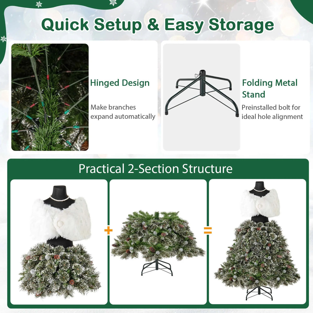 Costway 5 FT Artificial Mannequin Tree with 465 Branch Tips 50 Warm White LED Lights