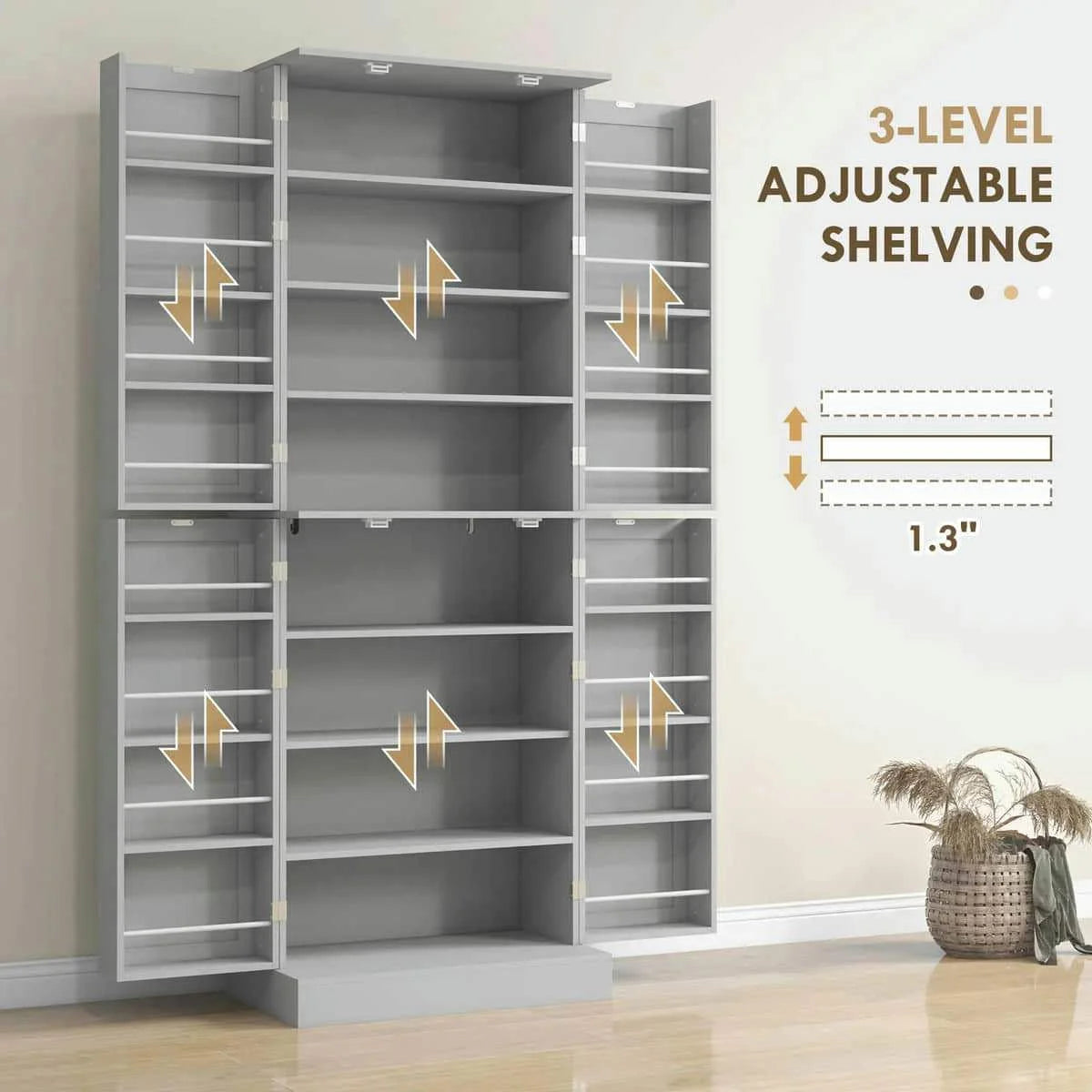 Spaco 17-Tier Kitchen Small Pantry Cabinet with 2 Doors and 6 Adjustable Shelves, Cabinet Pantry, Freestanding 5-Tier Shelving Pantries for Kitchen Storage, Gray