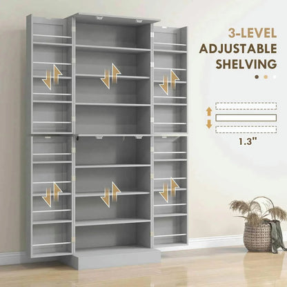 Spaco 17-Tier Kitchen Small Pantry Cabinet with 2 Doors and 6 Adjustable Shelves, Cabinet Pantry, Freestanding 5-Tier Shelving Pantries for Kitchen Storage, Gray