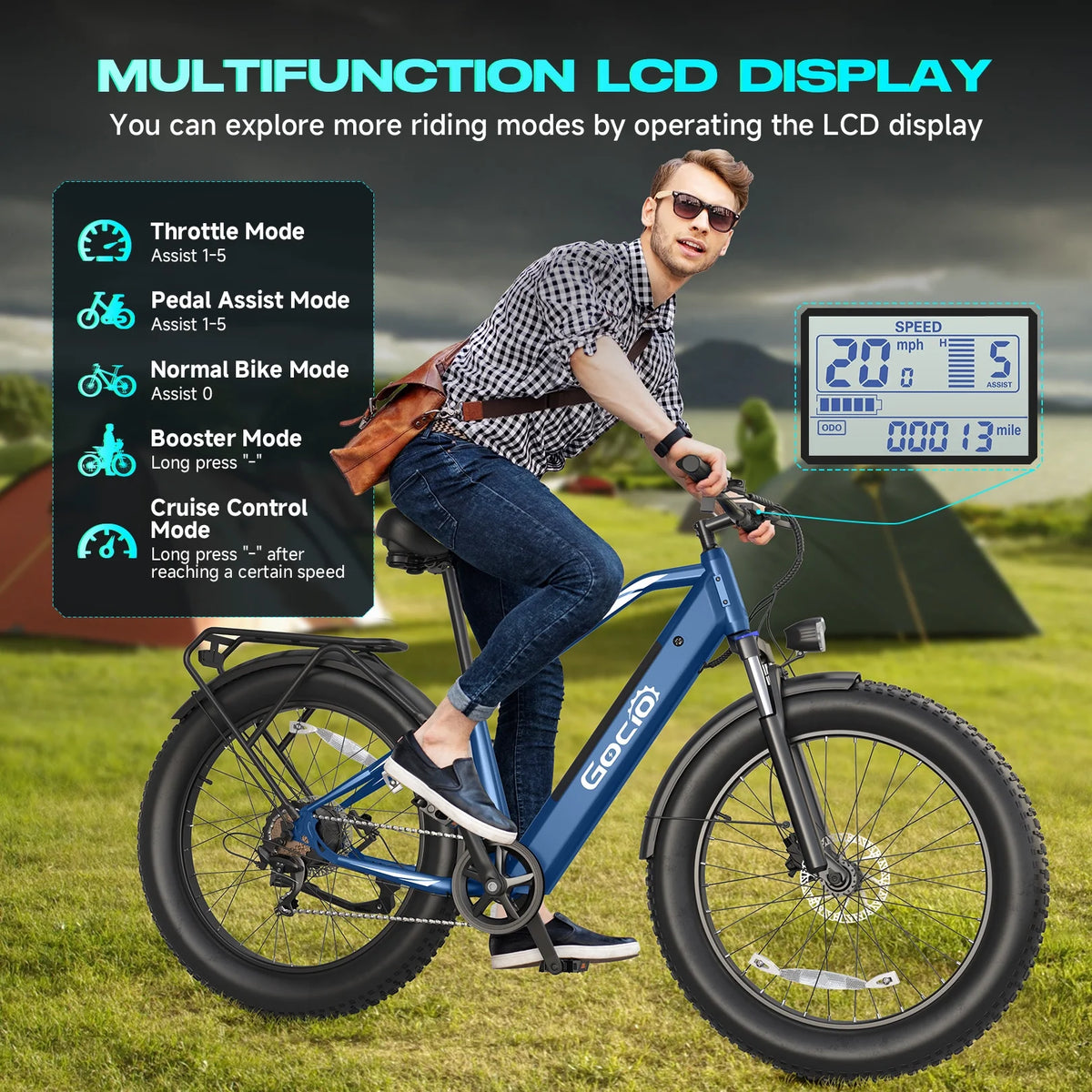 Gocio Electric Bike, 26"x4.0" Fat Tire E-Mountain Bike, Peak 1000W Motor, 28MPH 48V 15Ah Battery Removable Ebike for off Road, Sand, UL2849