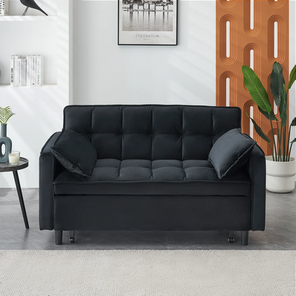 Adjustable Back Velvet Futon Sofa Bed, Modern Convertible Couples Sleeper with Side Pockets, Fold Down Couch for Living Room, Apartment,Blue