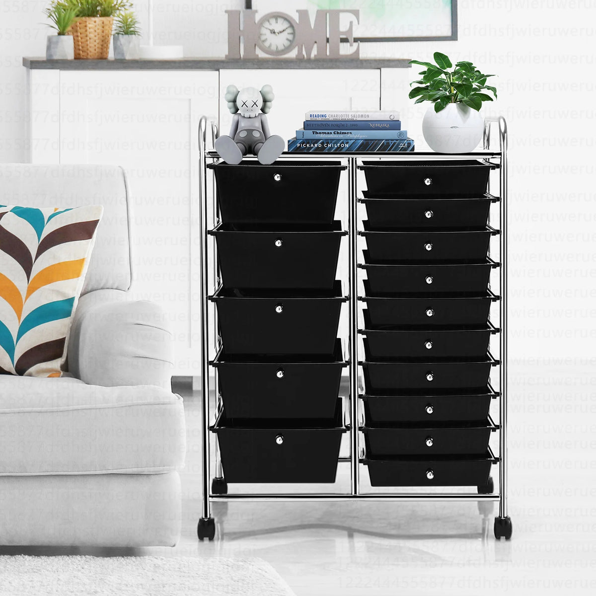 Costway 15 Drawer Rolling Storage Cart Tools Scrapbook Paper Office School Organizer White