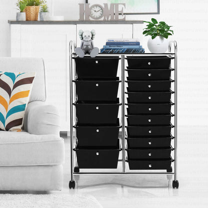 Costway 15 Drawer Rolling Storage Cart Tools Scrapbook Paper Office School Organizer White