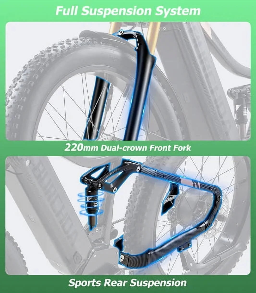 Dual Motors AWD 2000W Electric Bike for Adult 26'', UL2849 48V 30AH Removable Battery E-mountain bike 4.0 Fat Tire up to 35MPH&120Miles Long Range Off-road Ebike Beach Dual Hydraulic&Brakes E-Bicycle