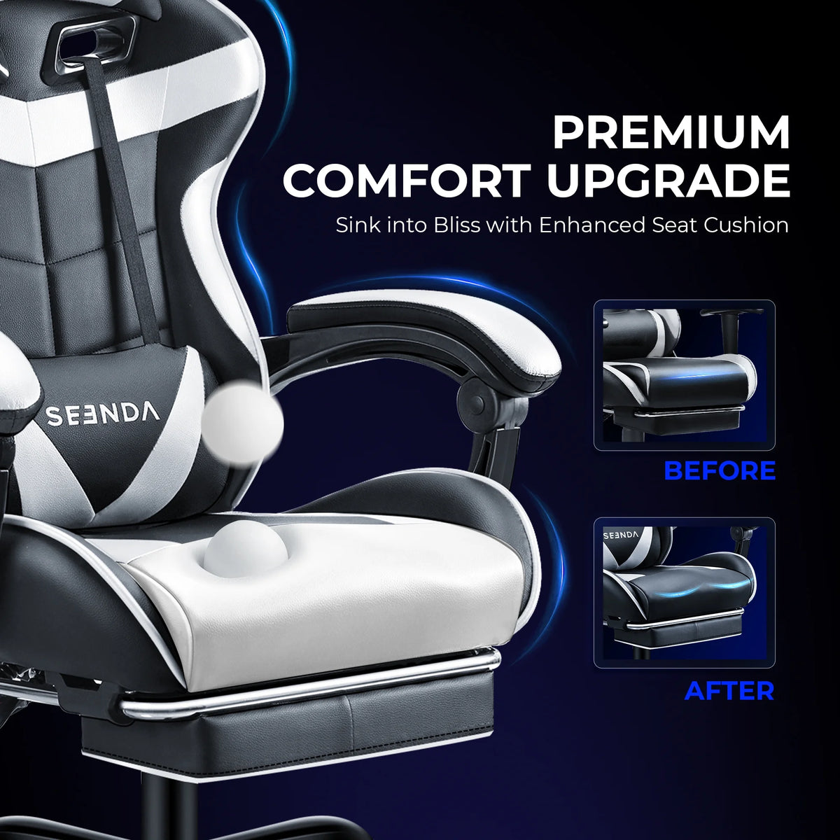 Gaming Chair, Seenda Video Game Chair with Footrest and Lumbar Support, Ergonomic Computer Chair Height Adjustable with Swivel Seat and Headrest, Red