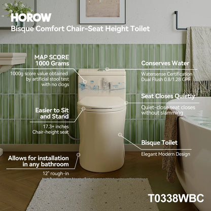 HOROW Compact One Piece Toilet with Comfort Seat ADA Height 17.3" Elongated Dual Flush 0.8/1.28 GPF