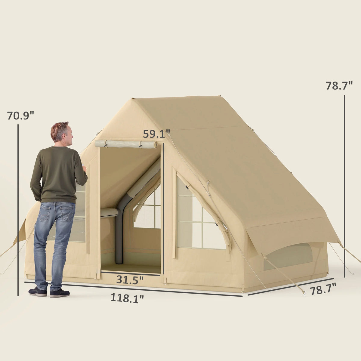 Outsunny Inflatable Camping Tent with Hand Pump, Easy Setup, 4 Season Blow Up Tent, with Mesh Windows and Doors