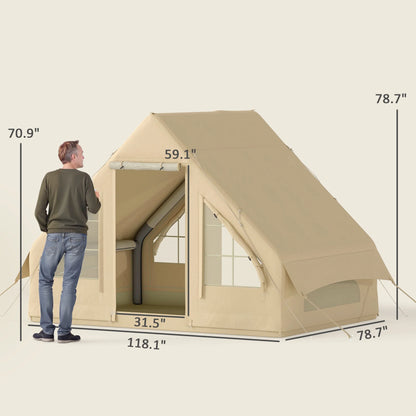 Outsunny Inflatable Camping Tent with Hand Pump, Easy Setup, 4 Season Blow Up Tent, with Mesh Windows and Doors