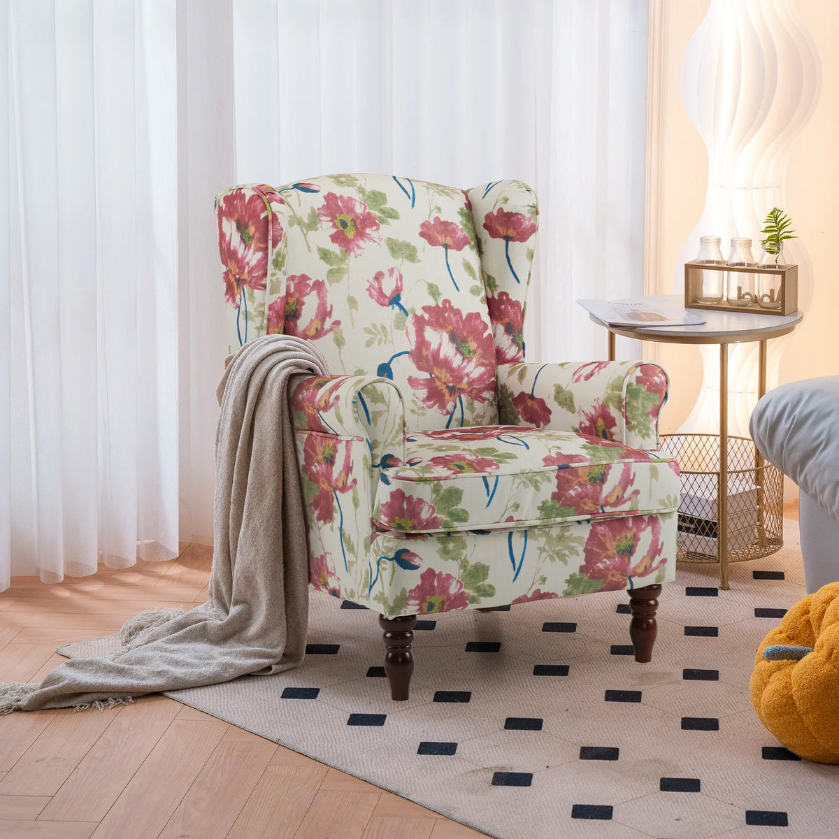 EROMMY Upholstered Accent Chair, Floral Print Fabric Armchair