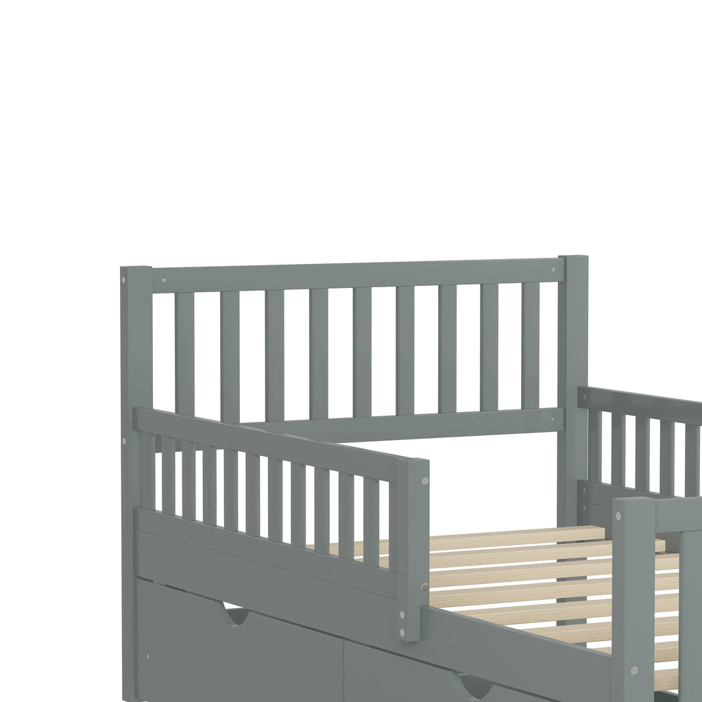 Bellemave Twin Bed with Storage Drawers and Fence Rails, Wood Platform Beds Frame with Headboard, Twin Size Storage Bed for Kids Boys Girls Teens��White)