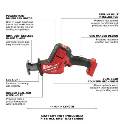 M18 FUEL 18V Lithium-Ion Brushless Cordless HACKZALL Reciprocating Saw w/Two 6.0 Ah Battery and Charger