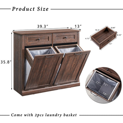 SinCiDo Kitchen Double Tilt Out Trash Can Cabinet, 20 Gallon Farmhouse Wooden Trash Garbage Can with Drawer