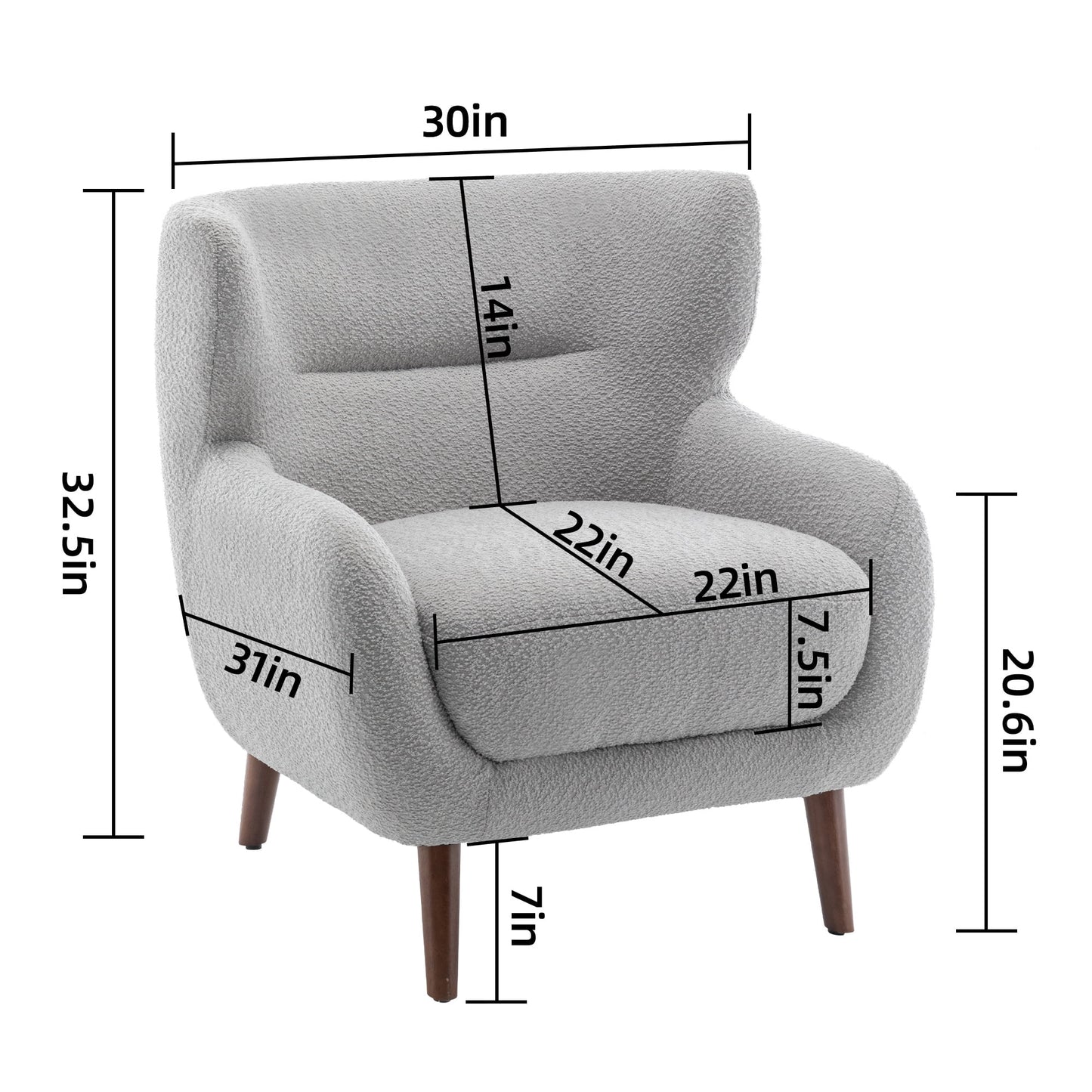 ALEAVIC White Accent Chair Upholstered Armchair with Solid Wood Legs