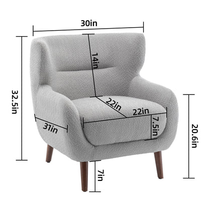 ALEAVIC White Accent Chair Upholstered Armchair with Solid Wood Legs