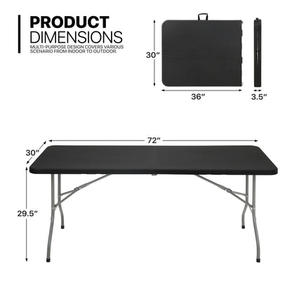 Magshion 11 Pieces 6 Ft Plastic Foldable Card Table and Chair Set�?Portable Folding Table with Handle Picnic Desk and Folding Chairs with Backrest, Black