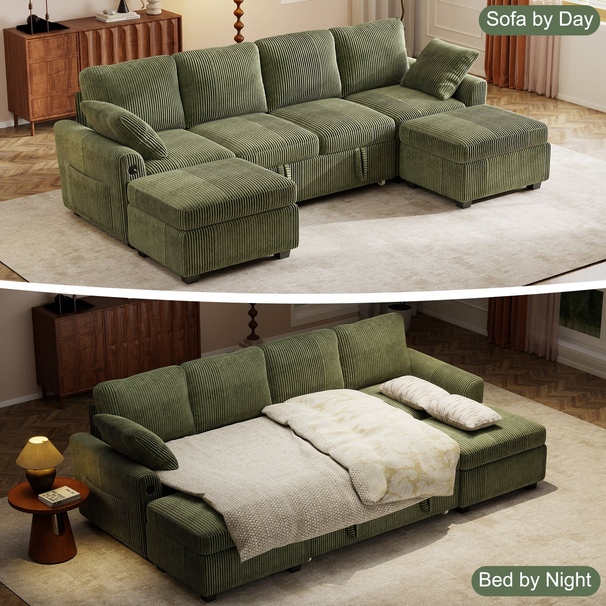 BedLuxury 83" Sectional Sleeper Sofa with Pull Out Bed, L Shaped Couch with Storage Seat for Living Room, Gray