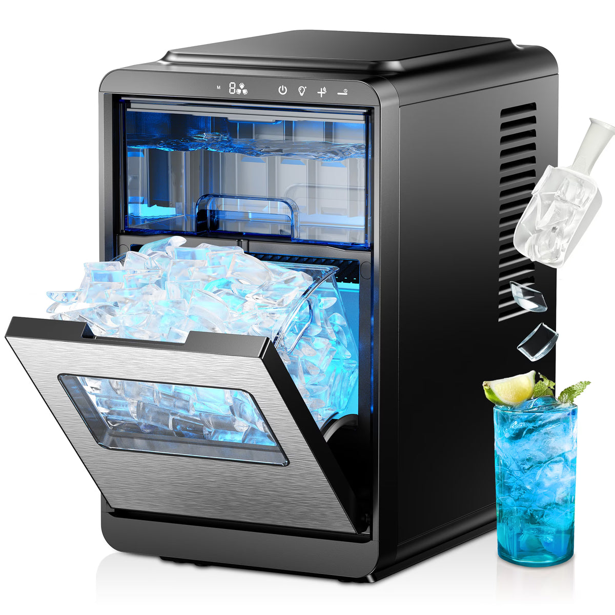 Simzlife Crescent Ice Makers Countertop, 35.9Lbs/24H, 16Pcs in 12Mins, Auto Deep Cleaning, Timer, Portable Crescent Ice Maker Countertop with Crystal-Clear Ice Cubes for Home/Office/Party