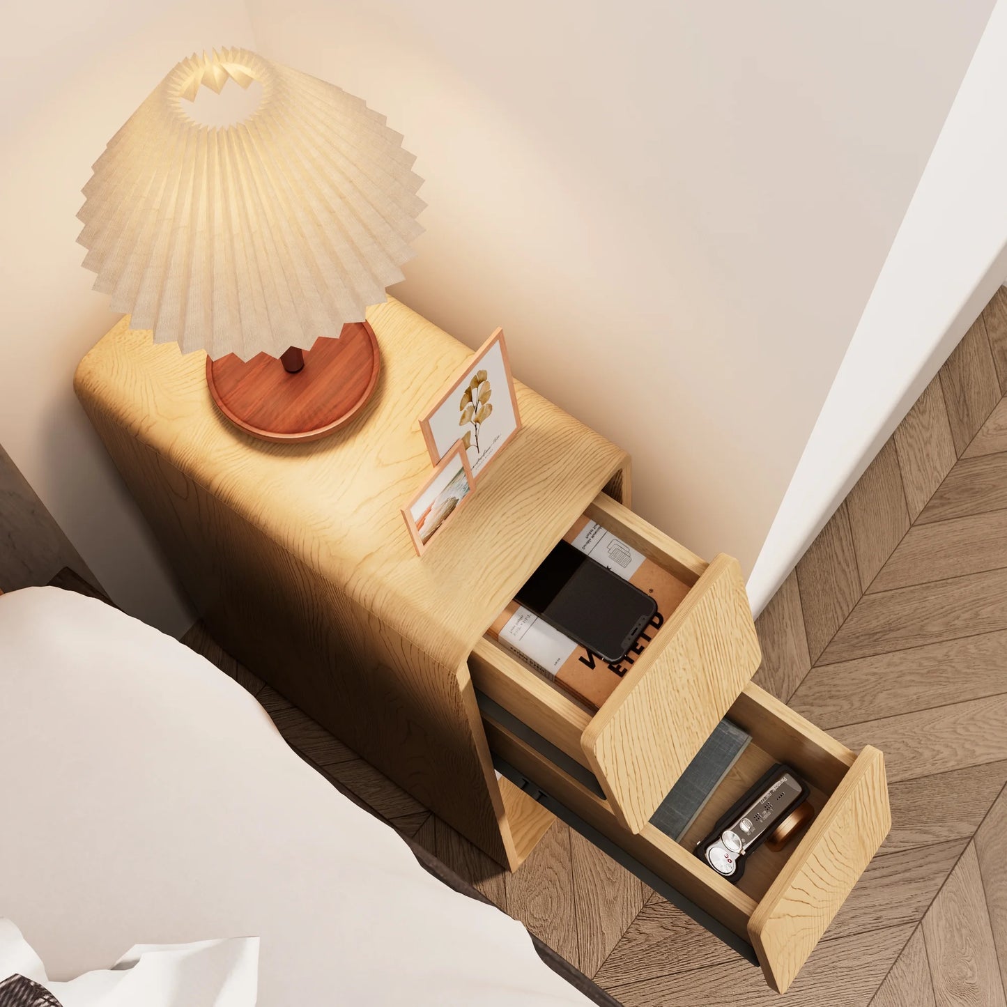 End Tables Set of 2, Small Side Table, Slim Side Table, Wood 2 Drawer Narrow Nightstand