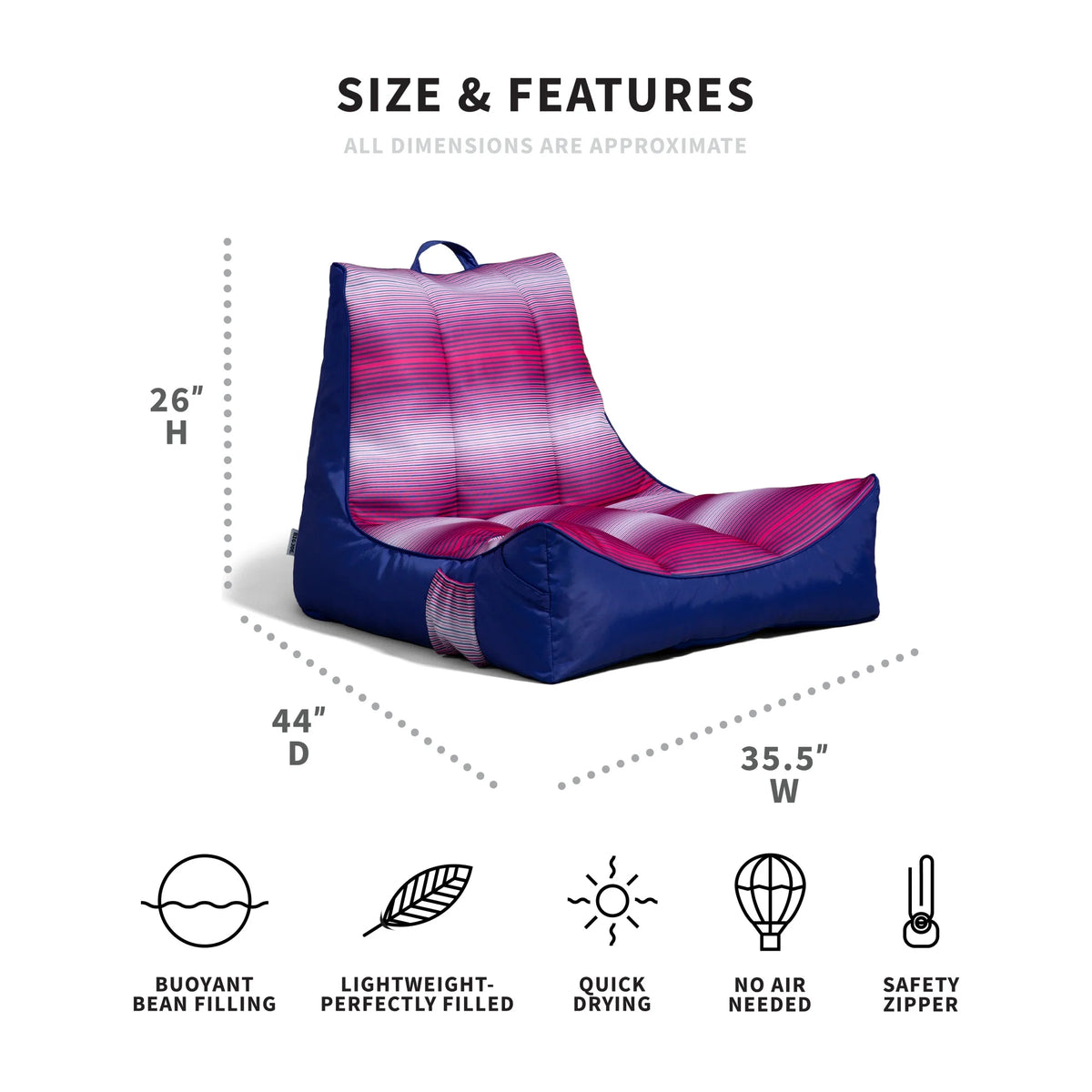 Big Joe Captain's Float No Inflation Needed Pool Lounger with Drink Holder, Tropical Hibiscus Aqua Double Sided Mesh, Quick Draining Fabric, 3 feet