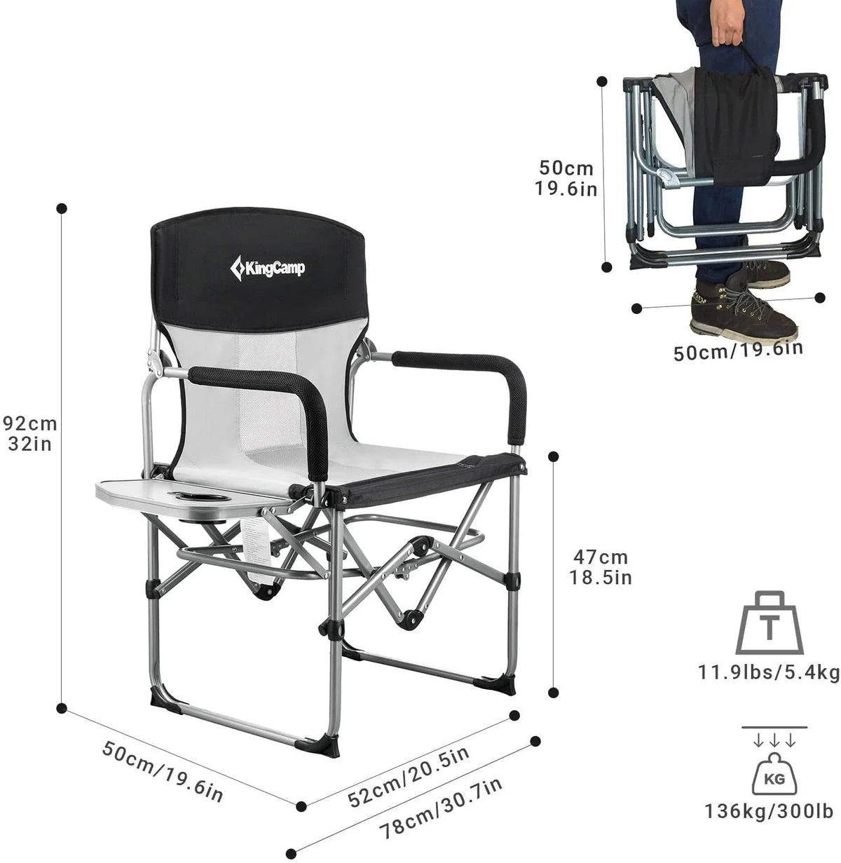 KingCamp 2 Pack Camping Chair Clearance Heavy Duty Folding Mesh with Handle and Side Table for Adult, Black