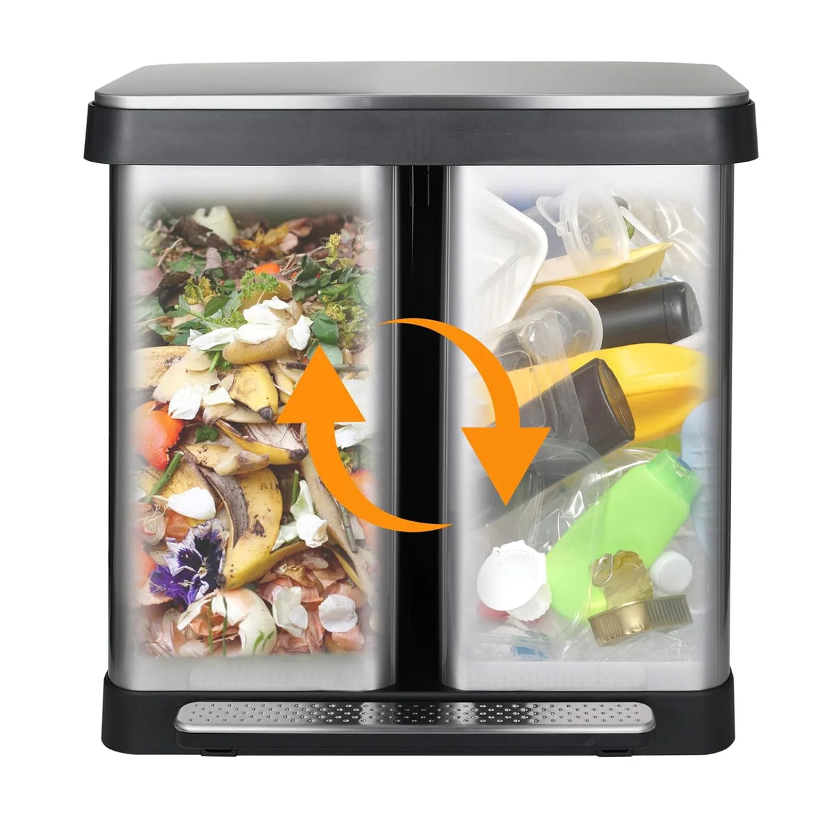 Arlopu 16 Gallon / 60L Dual Trash Can, Stainless Steel Kitchen Garbage Can with Soft-Close Lid, Home Office Classified Recycle Bin