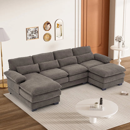 Rophefx 114.3" U Shaped Sectional Couches for Living Room,Cloud Couch,4 Seats Chenille Couch with Double Layer Cushion,Orange