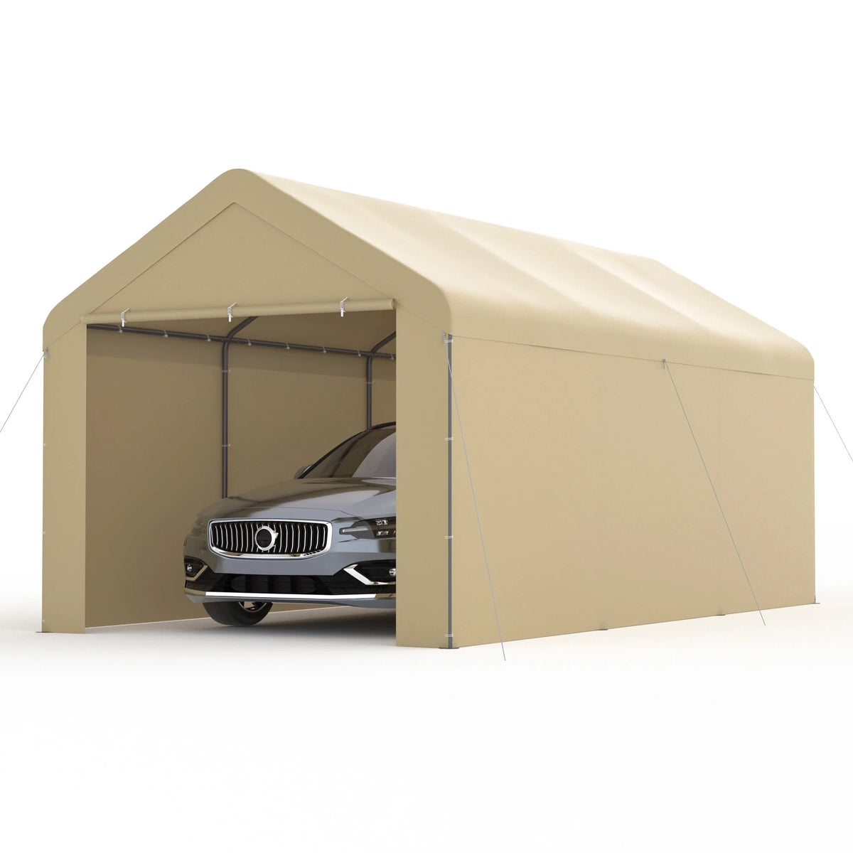 GOJOOASIS Carport, 10 x 20 Heavy Duty Carport Canopy with Removable Sidewall, Water-Resistant Portable PE Garage with All-Season Tarp Beige