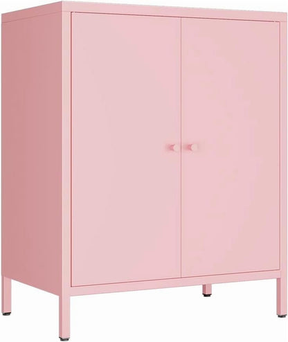 Small 2 Transparent Door Metal Storage Side Buffet Cabinet for Bed Room,Living Room,Entryway,Hallway,Home,Hotel,Office,Garage,Kitchen,1 Removable Shelf.
