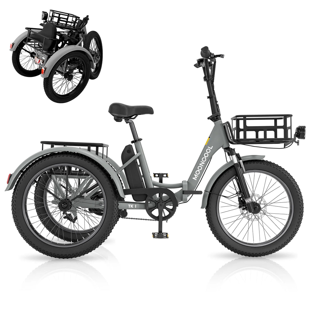 ABORON 3.0 Fat Tire Electric Trike for Senior Foldable E-Bike, 500W Motorized Tricycle Adult 20" Folding 3 Wheel Electric Commute Bike Trike w/48V Battery and Storage Baskets,