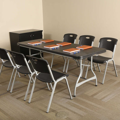 Lifetime Steel Framed Indoor/Outdoor Commercial Grade Stacking Chairs, Black & Silver, (Set of 14) 80569