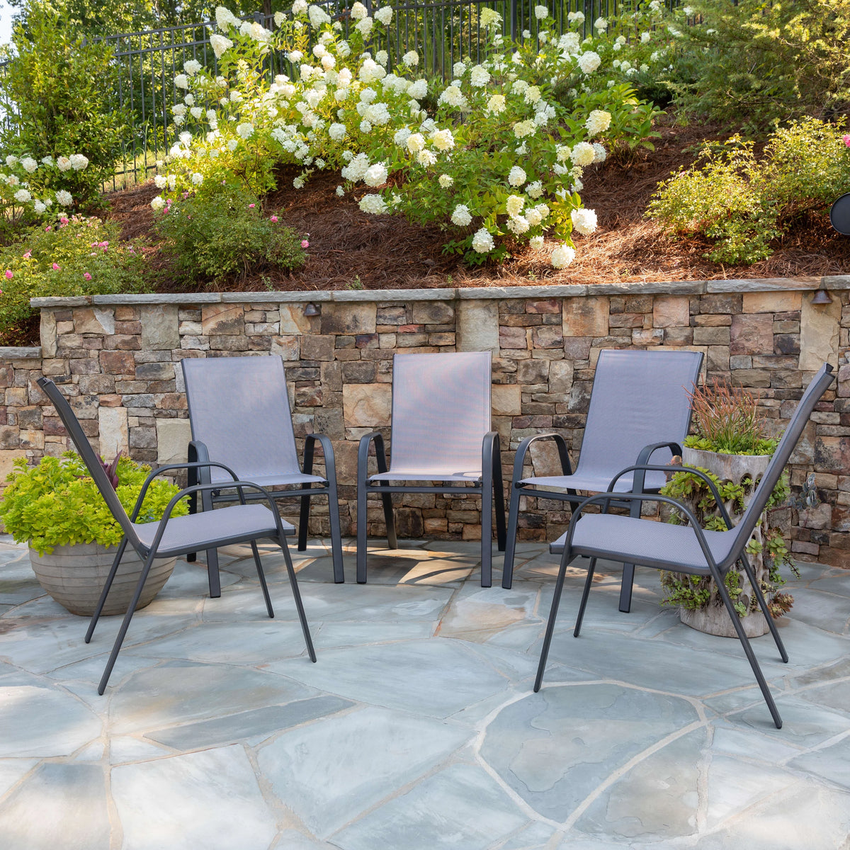 Flash Furniture 5 Pack Brazos Series Brown Outdoor Stack Chair with Flex Comfort Material and Metal Frame