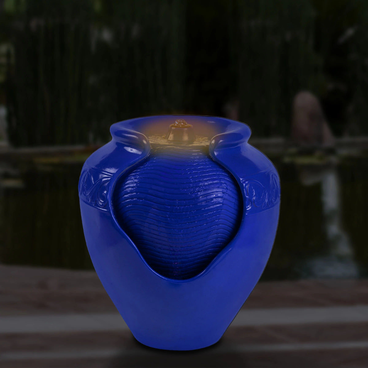 Pure Garden Jar Water Fountain �?Indoor or Outdoor Water Feature with Electric Pump and LED Lights by Pure Garden (Cobalt Blue)