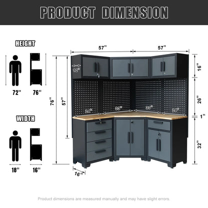 HPDMC Garage Storage Cabinet System 7-Pcs Workshop Set Metal Garage Cabinets System with Steel Cabinet Drawers, Workbench, Pegboard for Garage Tool Organization