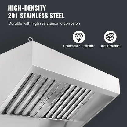 KFFKFF 4FT Commercial Exhaust Hood, Stainless Steel Exhaust Hood with 2 Removable U-shaped Grease Filters for Commercial Use, Suitable for Food Trucks and Concession Trailers, Restaurant Kitchens