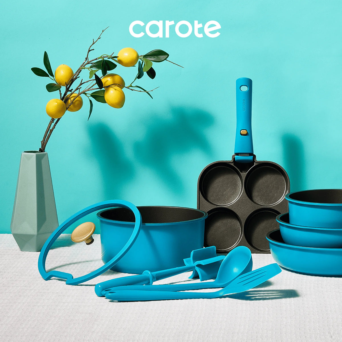 Carote 20 Pcs Nonstick Cookware Sets, Pots and Pans Set with Detachable Handles, Oven Safe, Induction Cookware, Stackable Kitchen Cooking Set, Ultra Violet