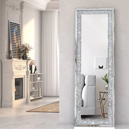 KOHROS 58"x18" Crystal Full Length Standing Floor Mirror Full Body Mirror Silver