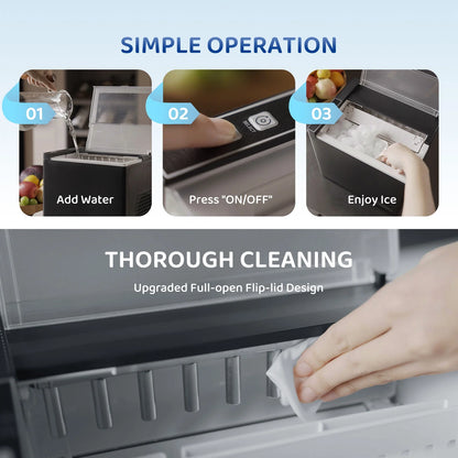 WETIE Countertop Ice Maker, 9 Bullet Ice Cubes in 6 Mins, 2 Ice Sizes, 26 lbs/24H with Removable & Washable Ice Tray & Scoop, with Self-Cleaning Function for Home/Kitchen/Camping/Party