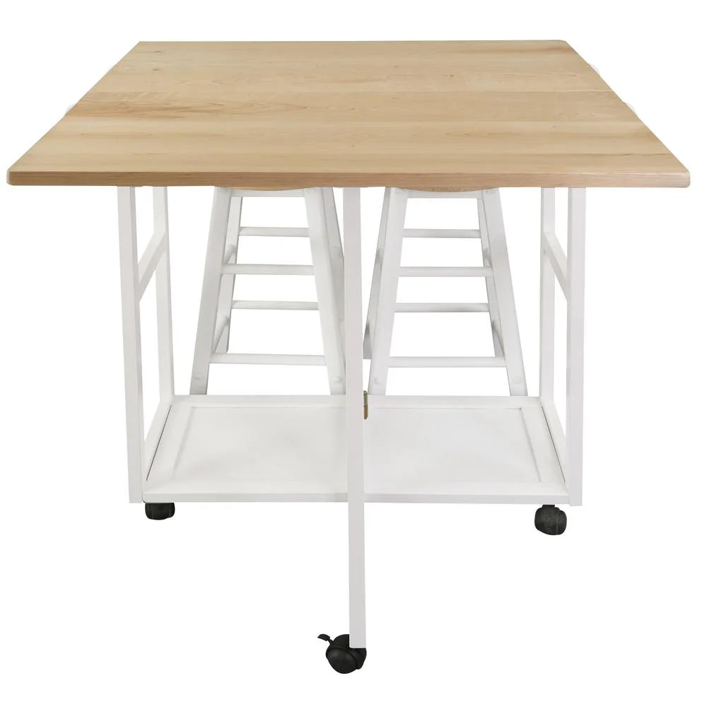 American Trails Breakfast Cart with Drop-Leaf Table, American Maple Top, Square - White