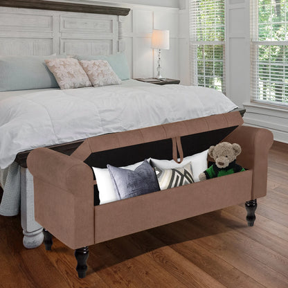 Storage Bench with Upholstered Rolled Arm Ottoman Bench Couch w/ Solid Wood Legs for Bedroom End of Bed,and Living room,Gray