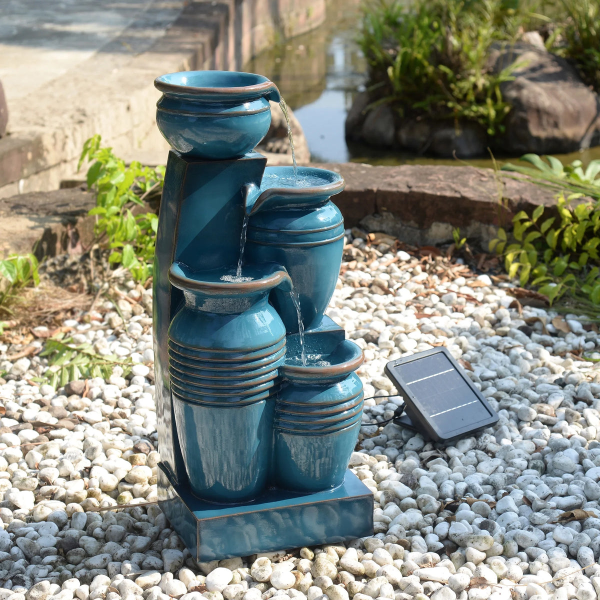 Teamson Home 28.74" Solar Water Fountain with LED Lights, Navy