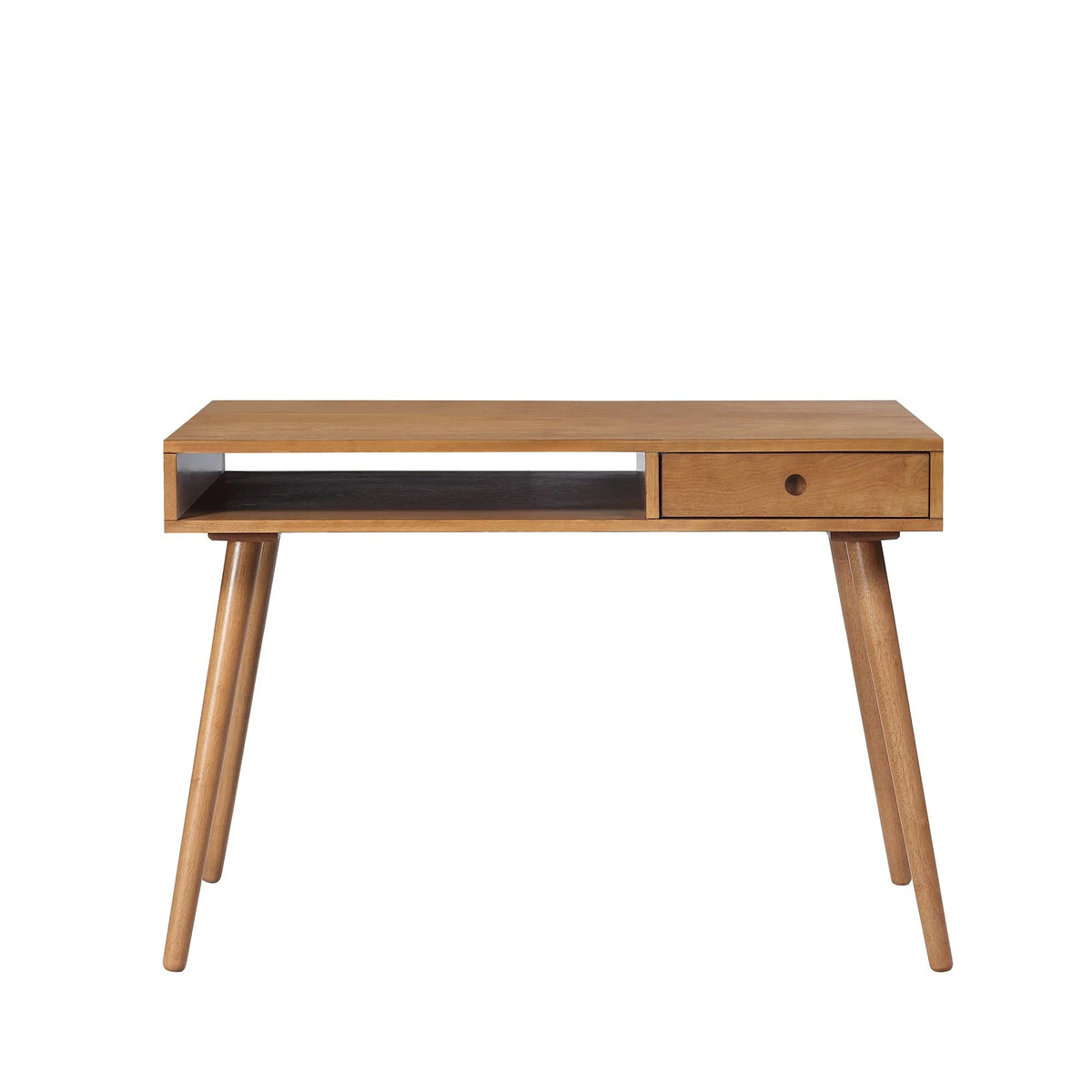 Nathan James Parker Modern Home Office Desk in Walnut Wood with Open Storage Cubby and Small Drawer, Walnut